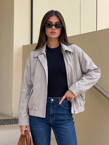 Oversized Suede Zip Up Jacket