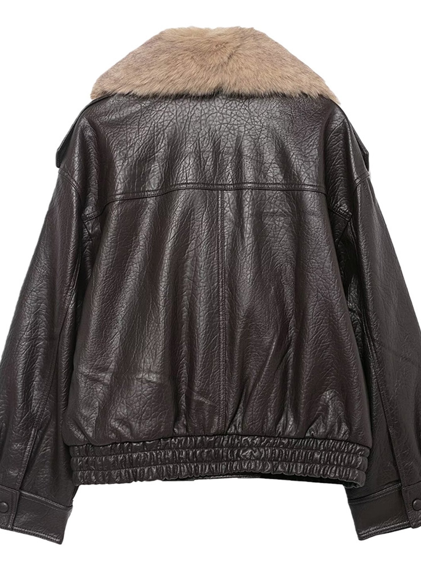 Oversized Faux Fur Collar Leather Jacket