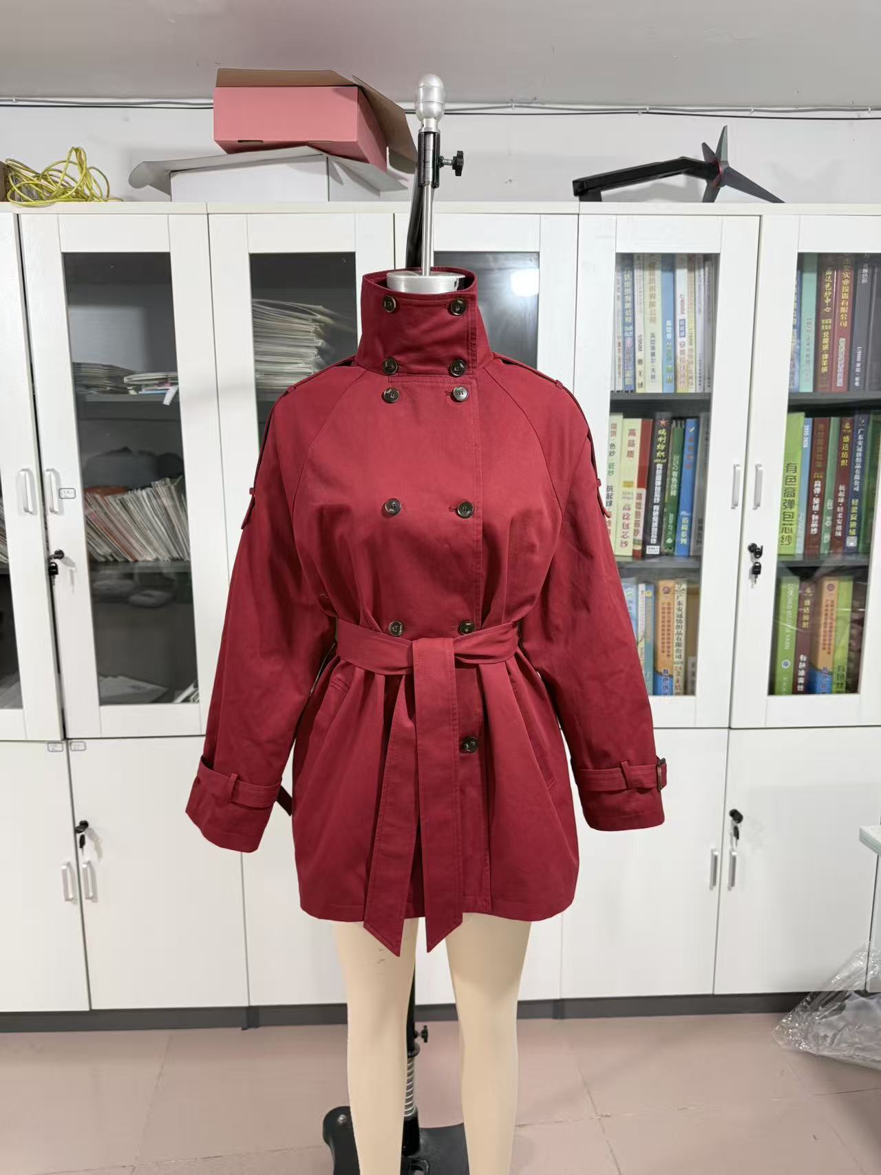 Cropped Double Breasted Belted Trench Coat