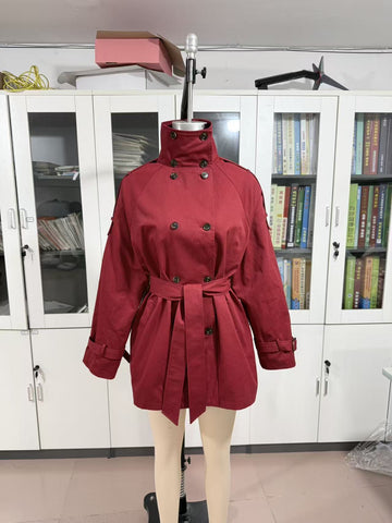 Cropped Double Breasted Belted Trench Coat