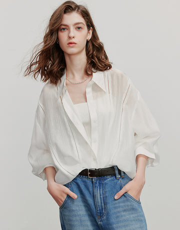 TOYOUTH Lightweight Sheer Oversized Casual Shirt