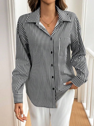 Open Back Bowknot Striped Button Shirt