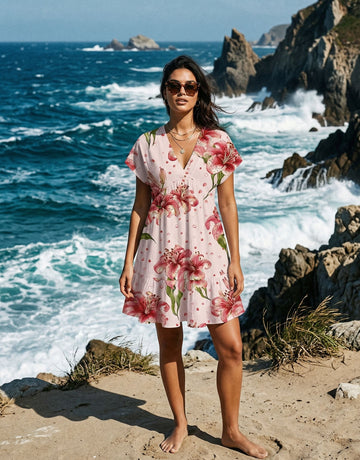 EVA Floral Print V Neck Tiered Babydoll Mini Dress