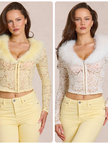 Faux Fur Trim Lace Jacket
