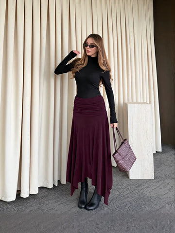 Ruched High Waist Midi Skirt