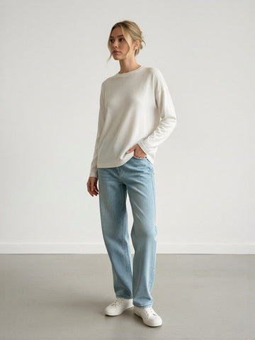 Lon Sleeves Loose Fit Soft Touch Basic T-shirt-White