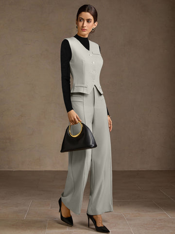 Tailored Vest And Wide Leg Pants Set