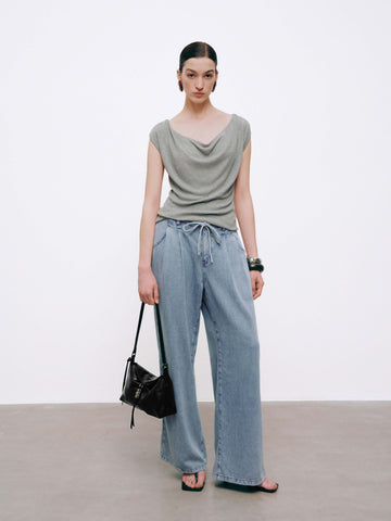 One Shoulder Capped Sleeve Knitted T-Shirts