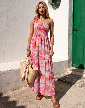 One Shoulder Floral Maxi Dress