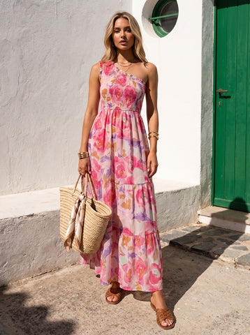 One Shoulder Floral Maxi Dress