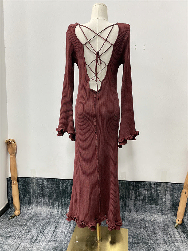 Flared Sleeve Ribbed Knit Dress