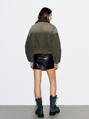 Urban Revivo Faux Leather Straight Mini Skirts-Black