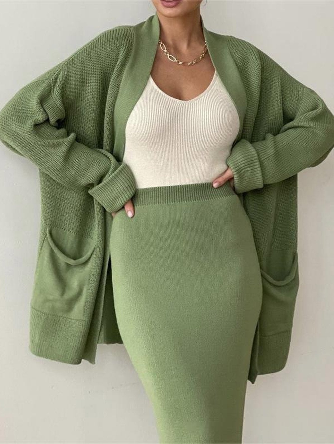 Cozy Ribbed Knit Maxi Skirt Set