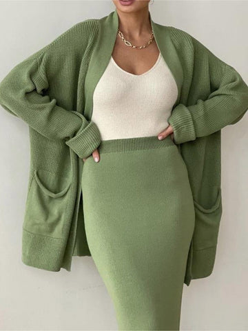 Cozy Ribbed Knit Maxi Skirt Set