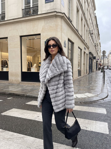 Luxury Striped Faux Fur Coat