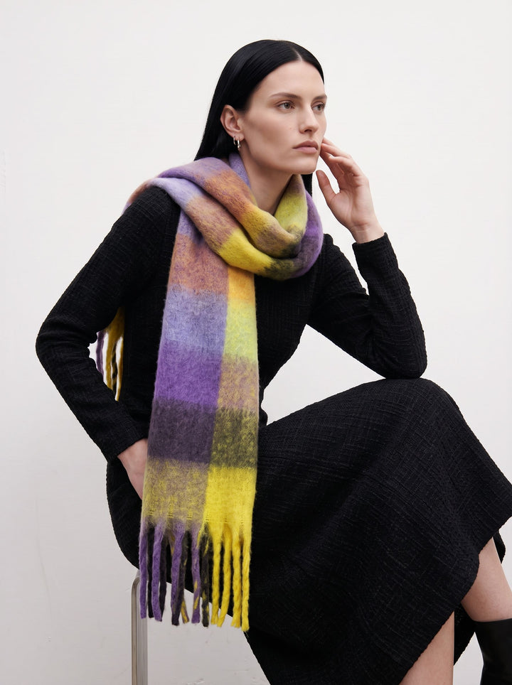 Cozy Soft Plaid Fringed Scarf