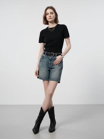 MO&Co. Loose Fit Denim Shorts
-Blue