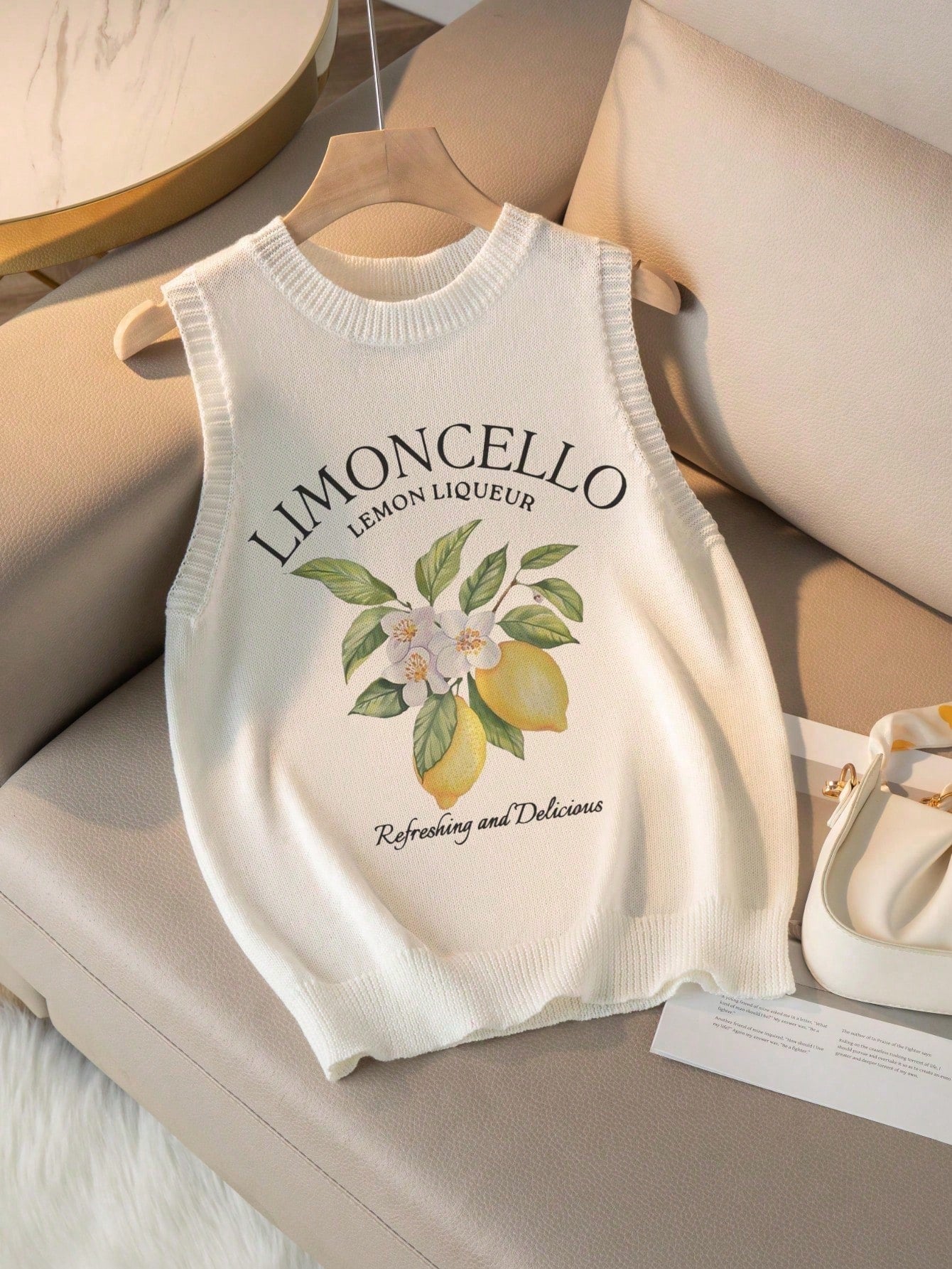 Graphic Print Ribbed Knit Tank Top
