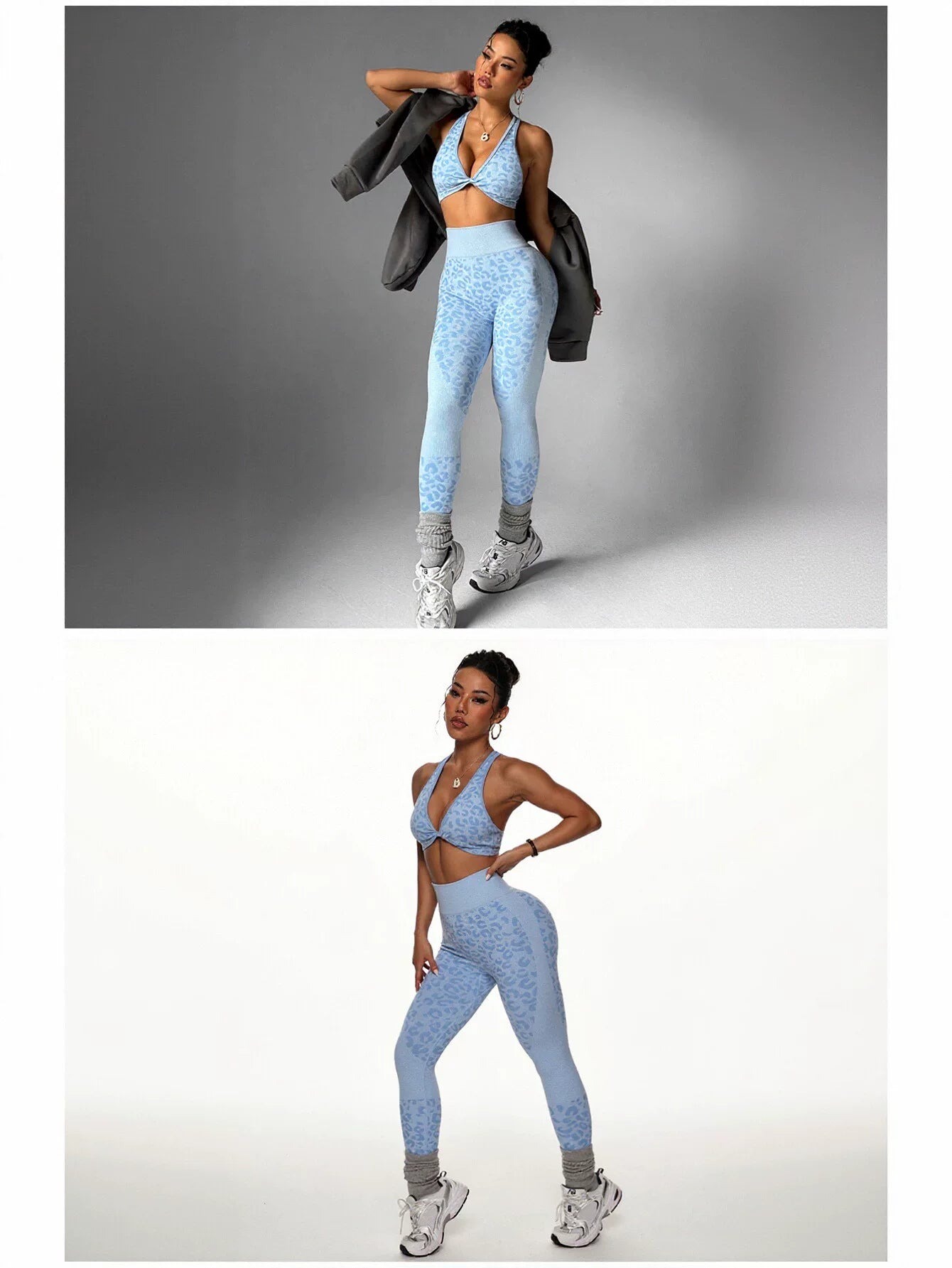 Seamless Leopard Print Workout Yoga Set