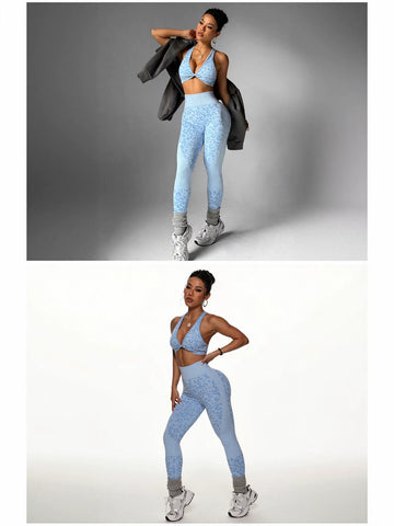 Seamless Leopard Print Workout Yoga Set