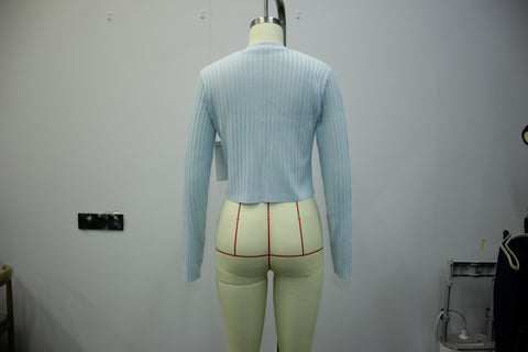 Cropped Ribbed Knit Cardigan Sweater