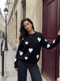 Cozy Textured Heart Pattern Pullover Sweater