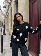 Cozy Textured Heart Pattern Pullover Sweater