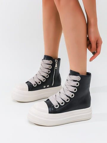 Chunky Platform Zip-Detail Edgy Boots[Note:Runs Small,Go One Size Up]