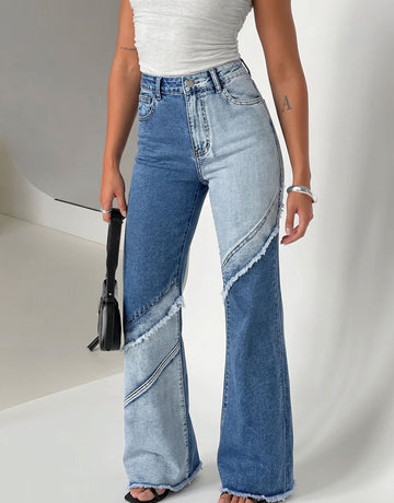 Two Tone Distressed Wide Leg Jeans