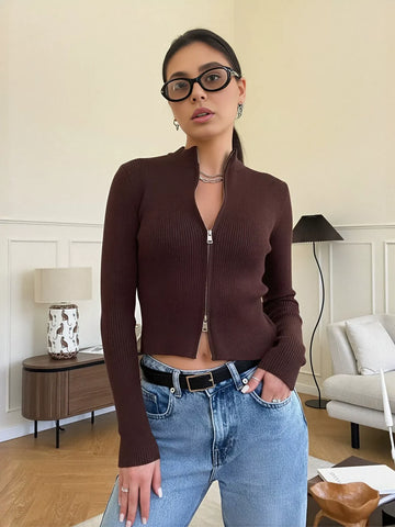 Slim Fit Ribbed Zip Cardigan