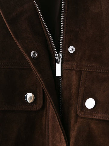 Brown Suede Utility Cropped Jacket