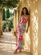 KIRA Tropical Leopard Print Spaghetti Strap Bodycon Maxi Dress