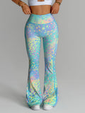 High Waisted Pastel Leopard Flare Leggings