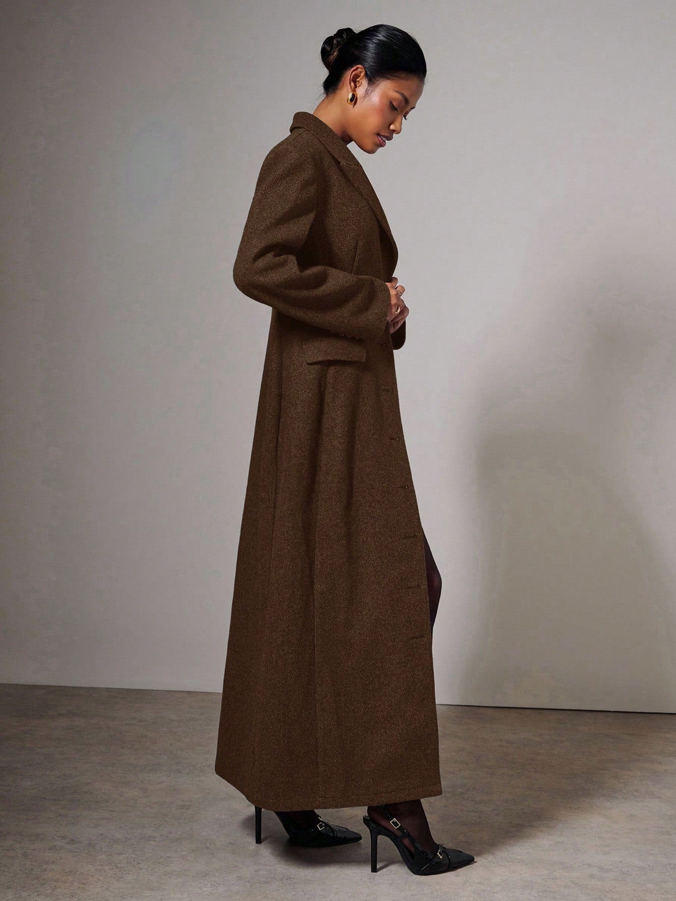 Tailored Fitted Button Long Wool Coat