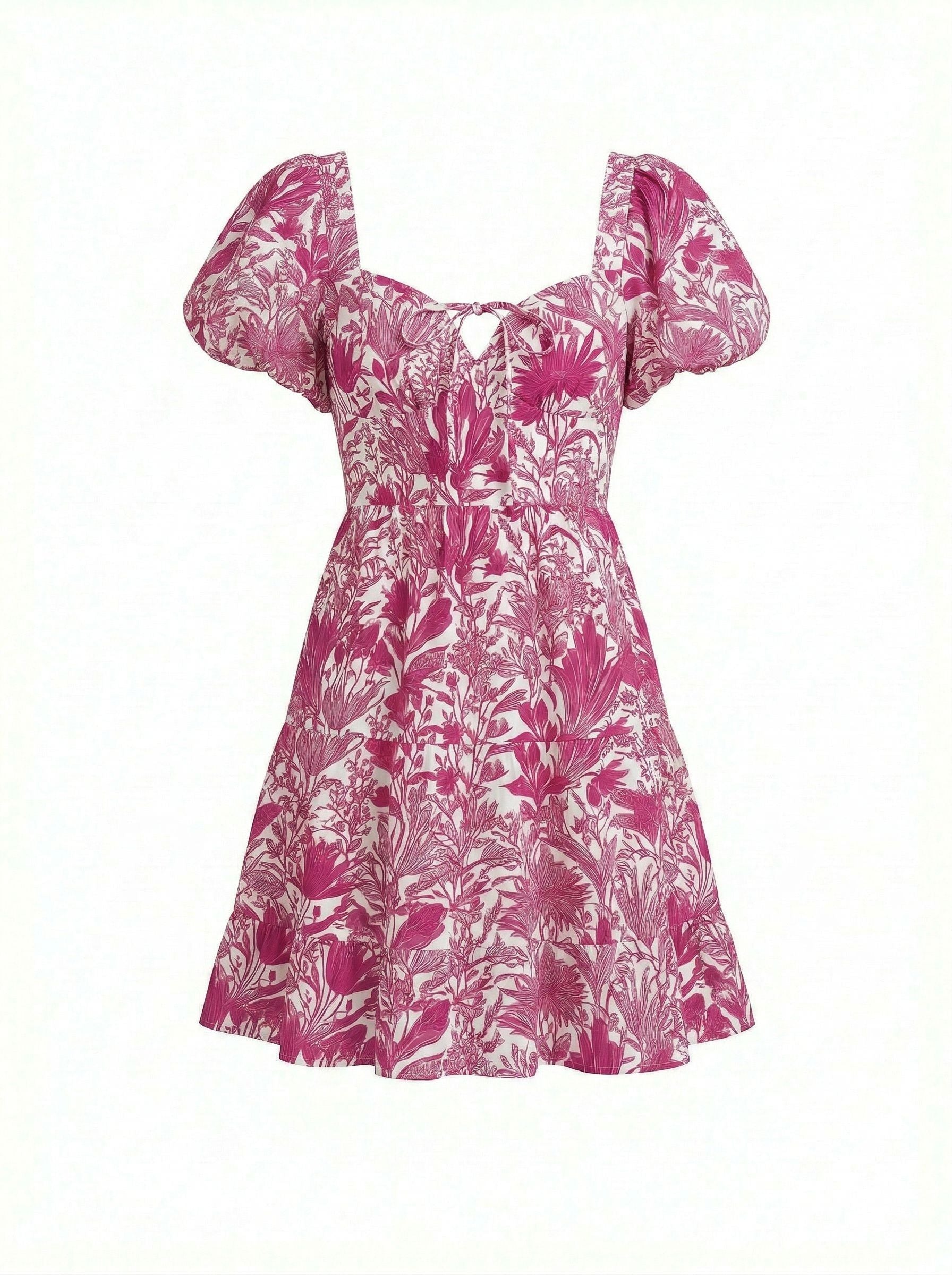 AYLA Floral Print Puff Sleeve Tiered Mini Dress