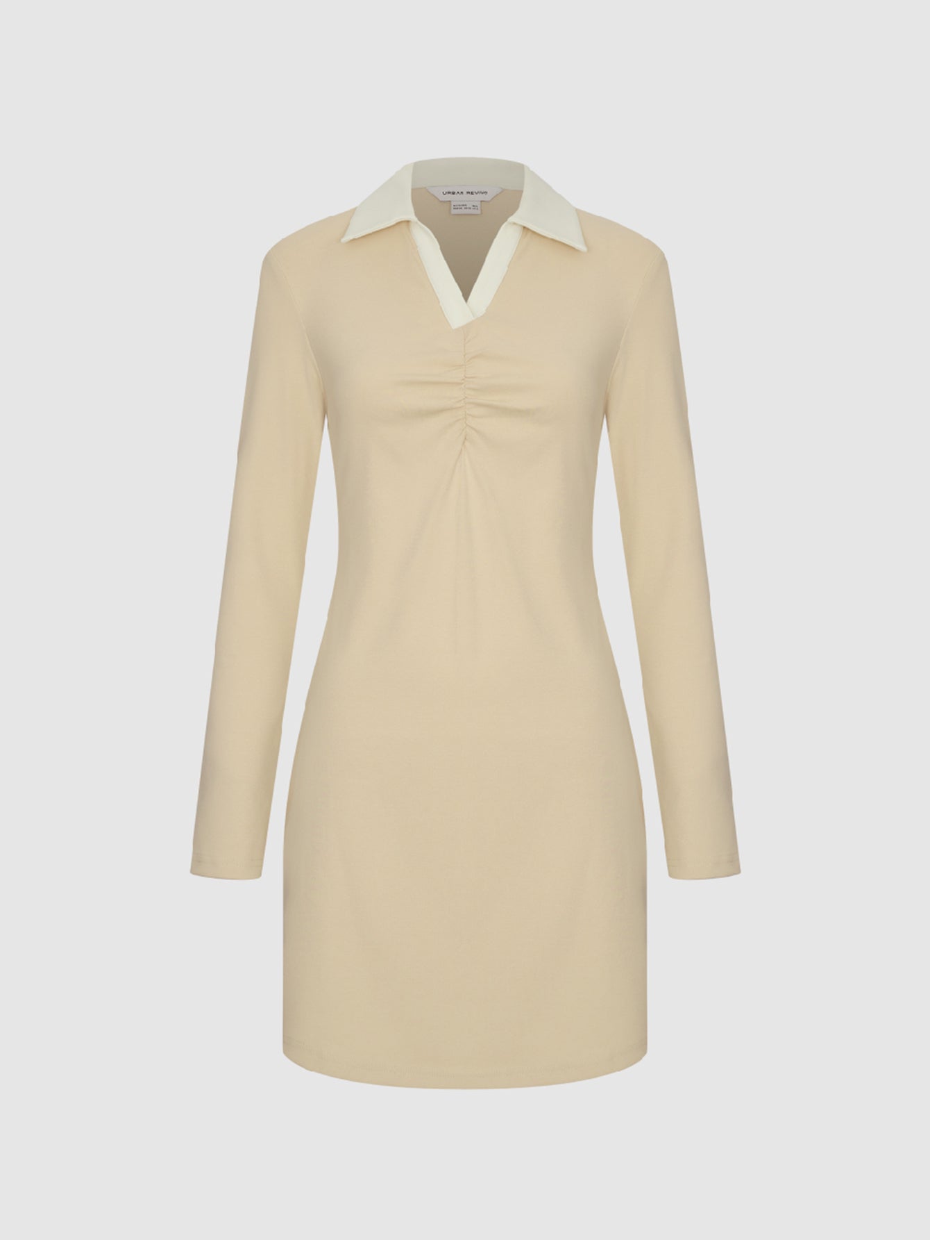 Urban Revivo Standard Sleeve Polo Skater Dresses-Light Khaki