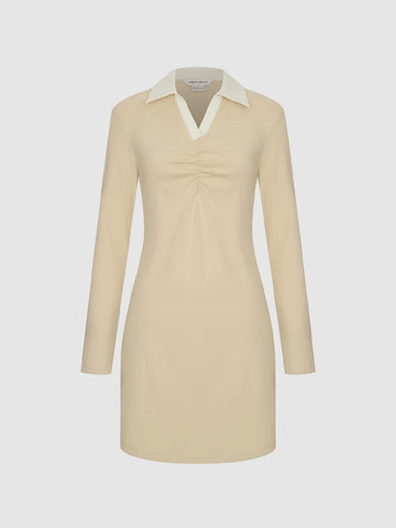 Urban Revivo Standard Sleeve Polo Skater Dresses-Light Khaki