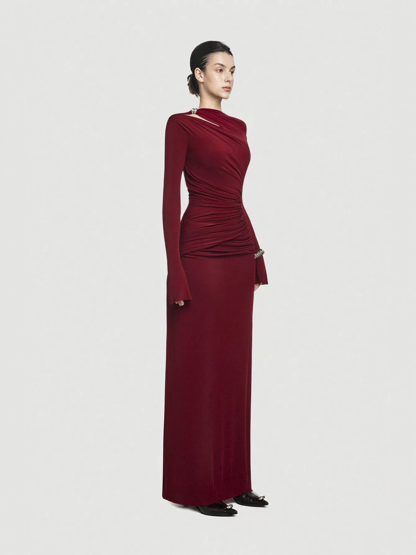 Elegant Ruched Cutout Maxi Dress