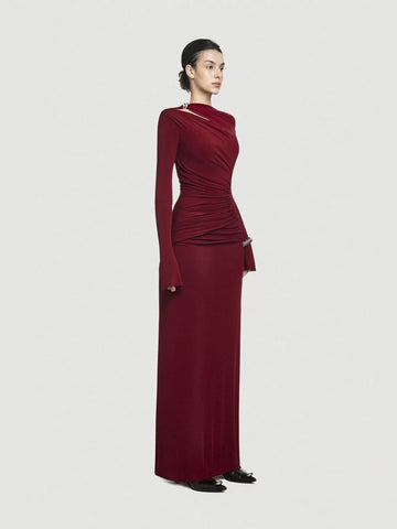 Elegant Ruched Cutout Maxi Dress