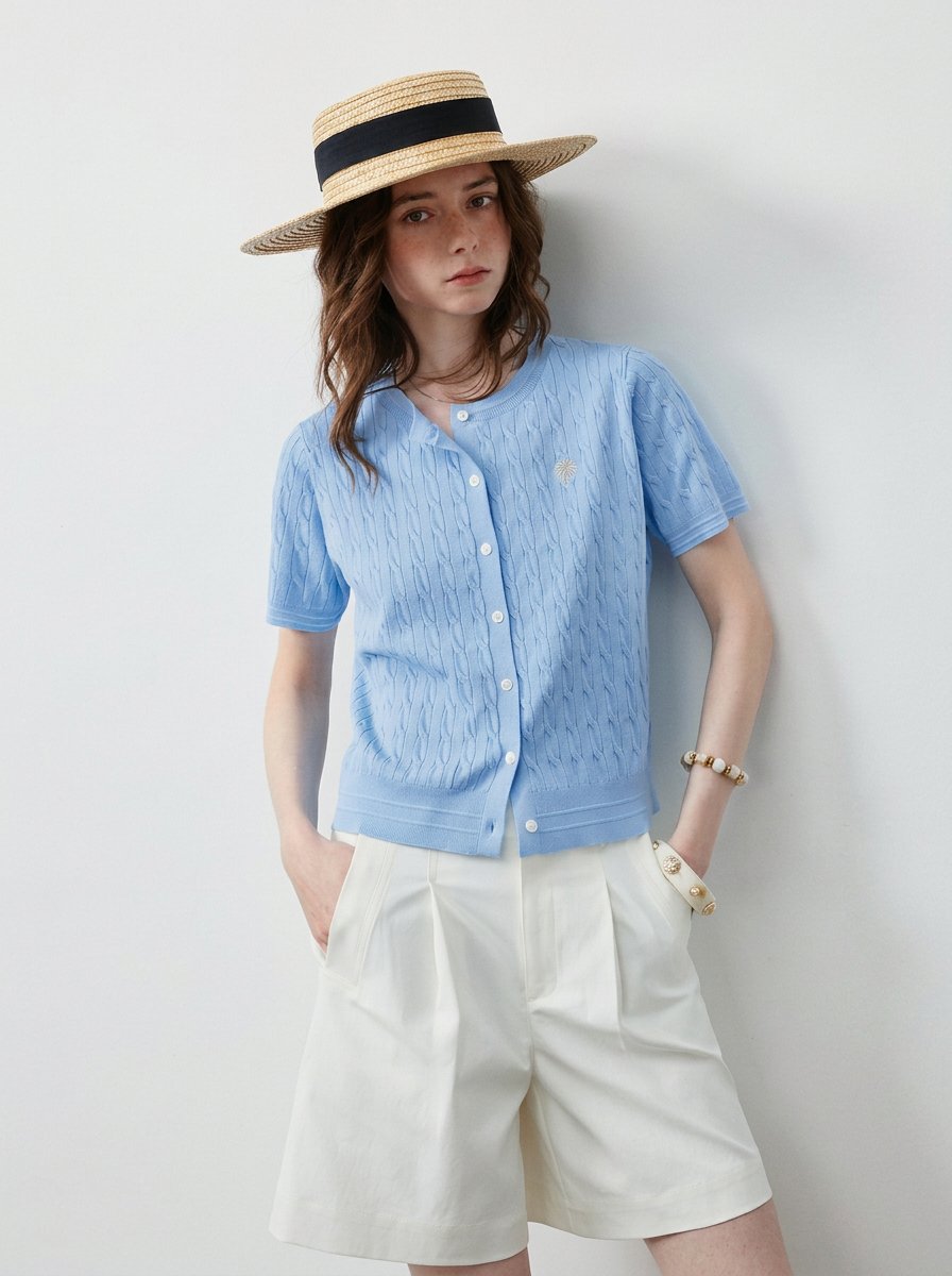 Cable Knit Short Sleeve Cardigan