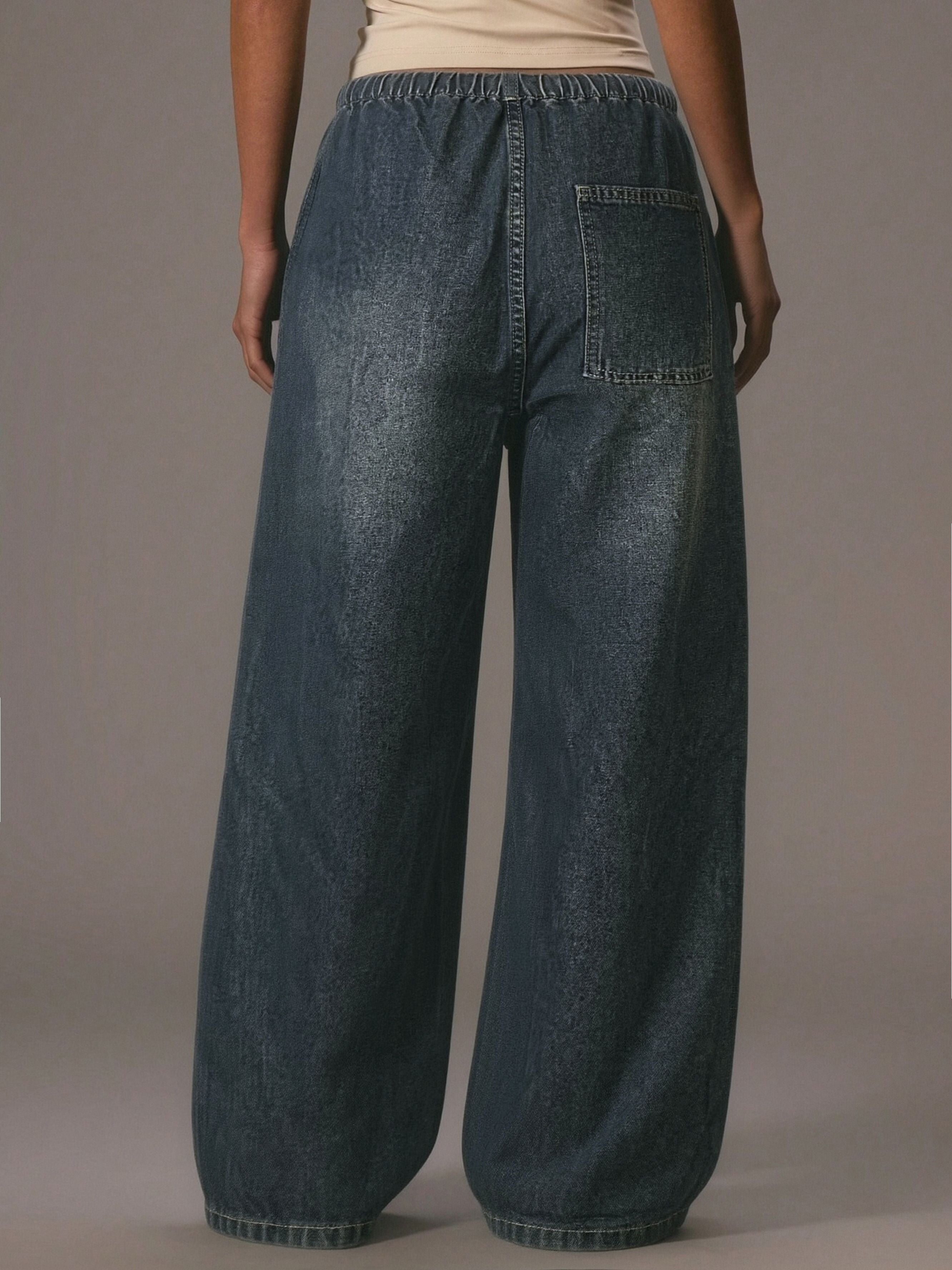 High Waisted Drawstring Wide Leg Jeans