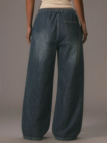 High Waisted Drawstring Wide Leg Jeans