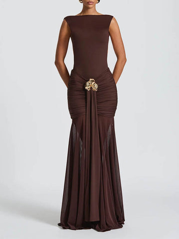 Elegant Ruched Mesh Maxi Dress