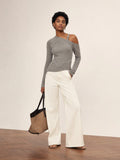 Asymmetrical Cutout Cold Shoulder Knit Sweater