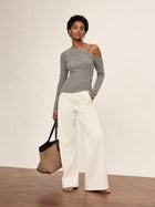 Asymmetrical Cutout Cold Shoulder Knit Sweater