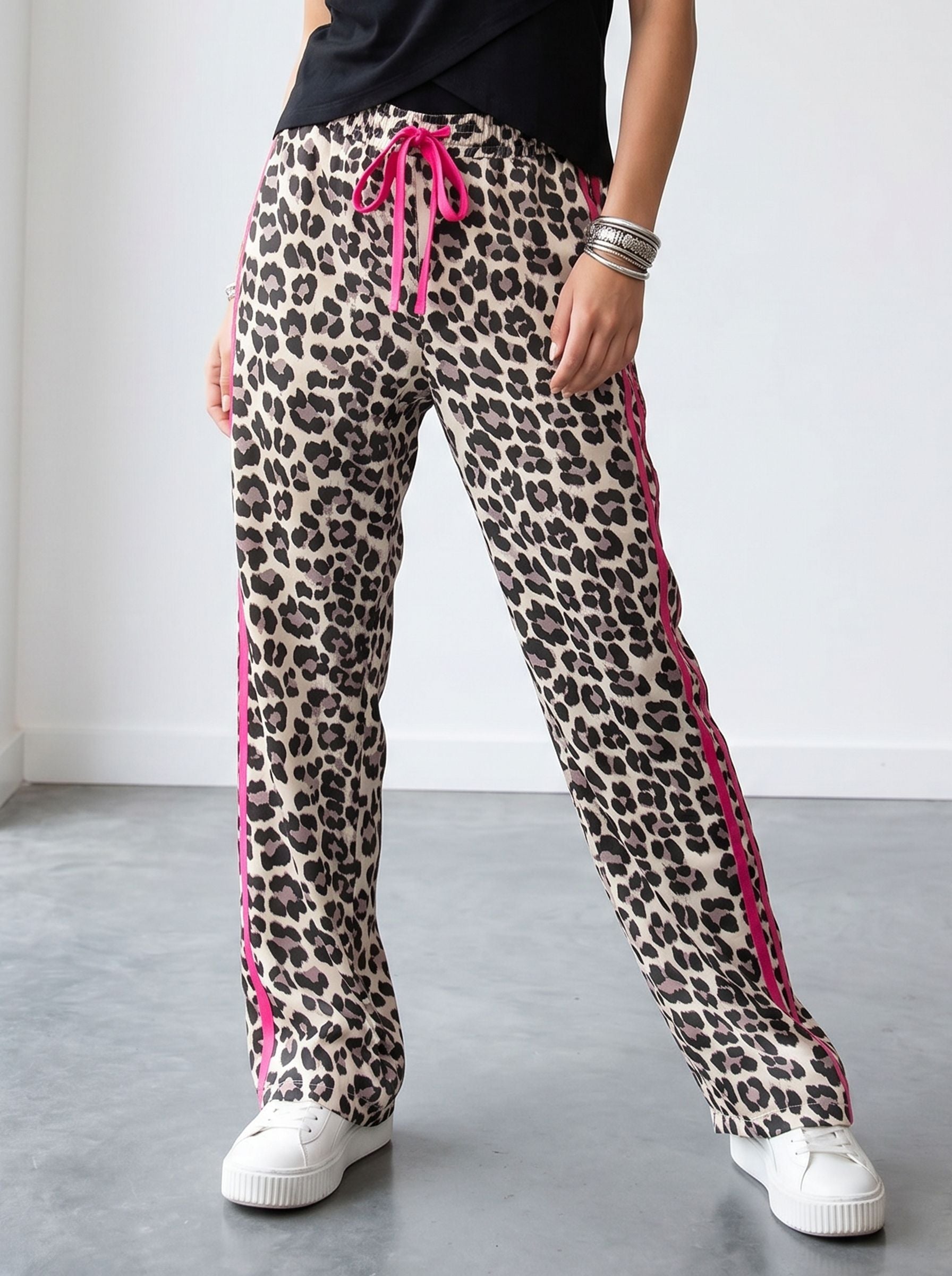 Leopard Print Side Stripe Jogger Pants