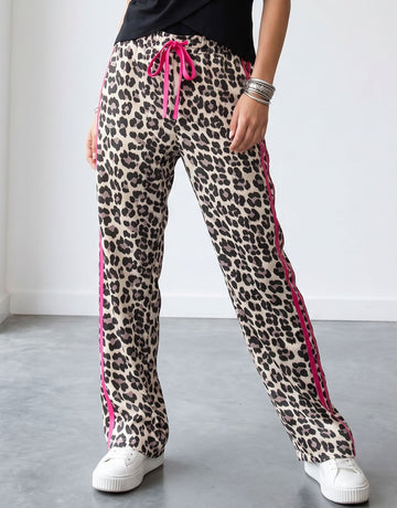 Leopard Print Side Stripe Jogger Pants