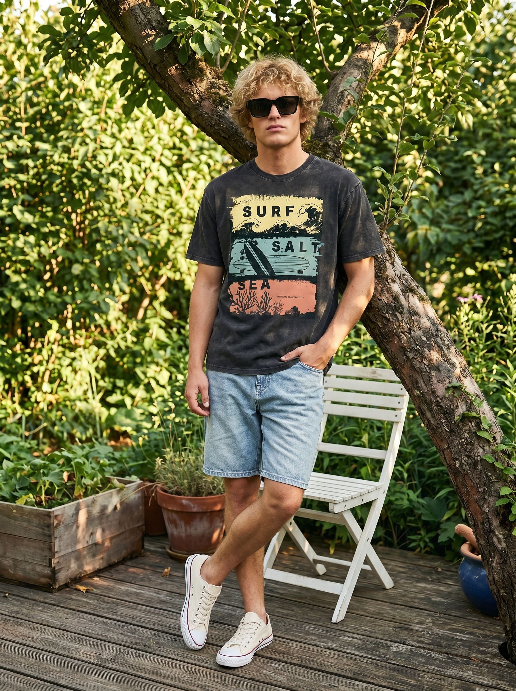Vintage Washed Surf Graphic T-Shirt