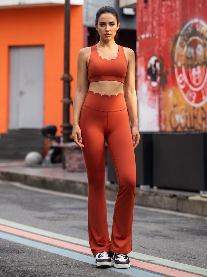Scalloped High Waisted Flare Yoga Pants