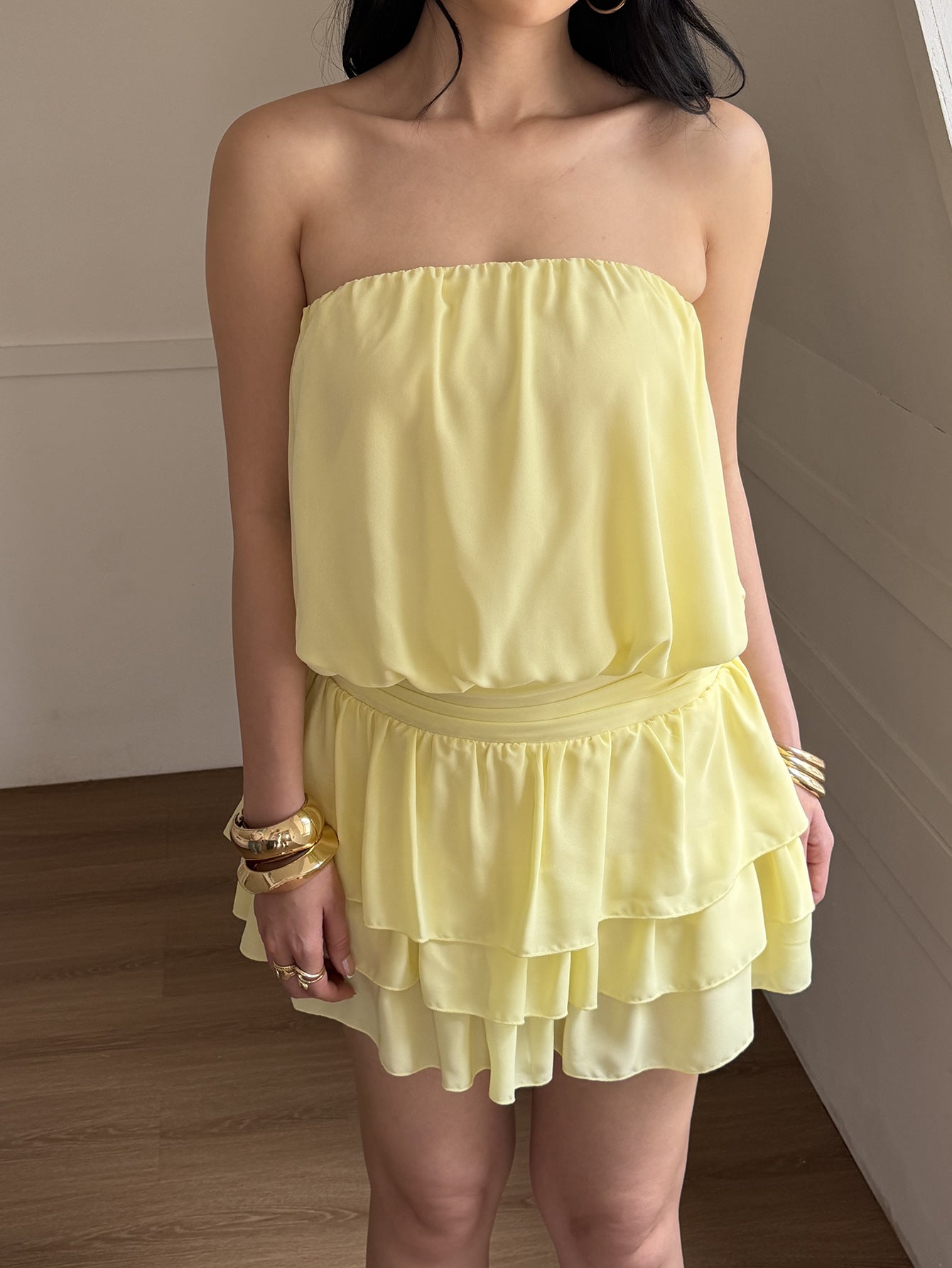 Strapless Ruffled Hem Mini Dress